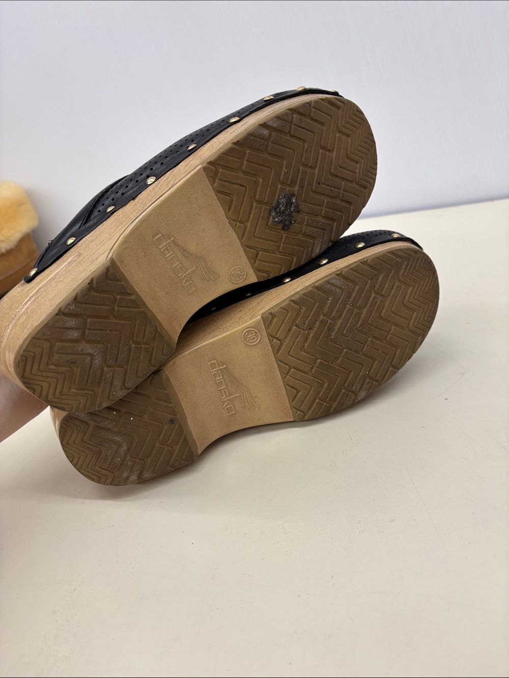 Dansko Black Perforated Leather Clogs with Gold Studs - Picture 8 of 8